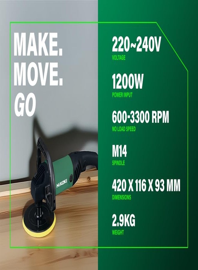 HIKOKI SP18VCS9Z 180 mm Corded Polisher 1200W | 600-3300Rpm | 2.9Kg | Black & Green - Image 3